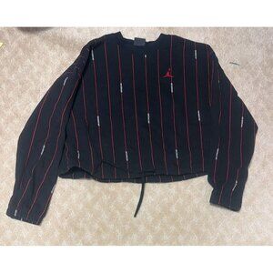 Jordan Sweatshirt Women's L Black Red Pinstripe Cropped Drawstring Hem Loose Fit